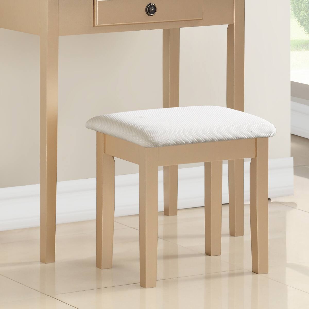 Alt View 1. Loheer - Loheer Gold Makeup Vanity Set with Stool, Wood Table and Adjustable Oval Mirror - Gold.