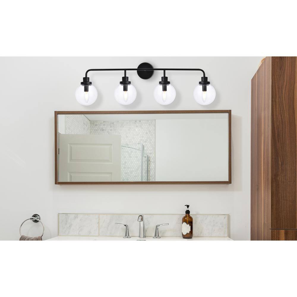 Angle. Living District - Hanson 4 lights bath sconce in black with clear shade - Black And Clear Shade.