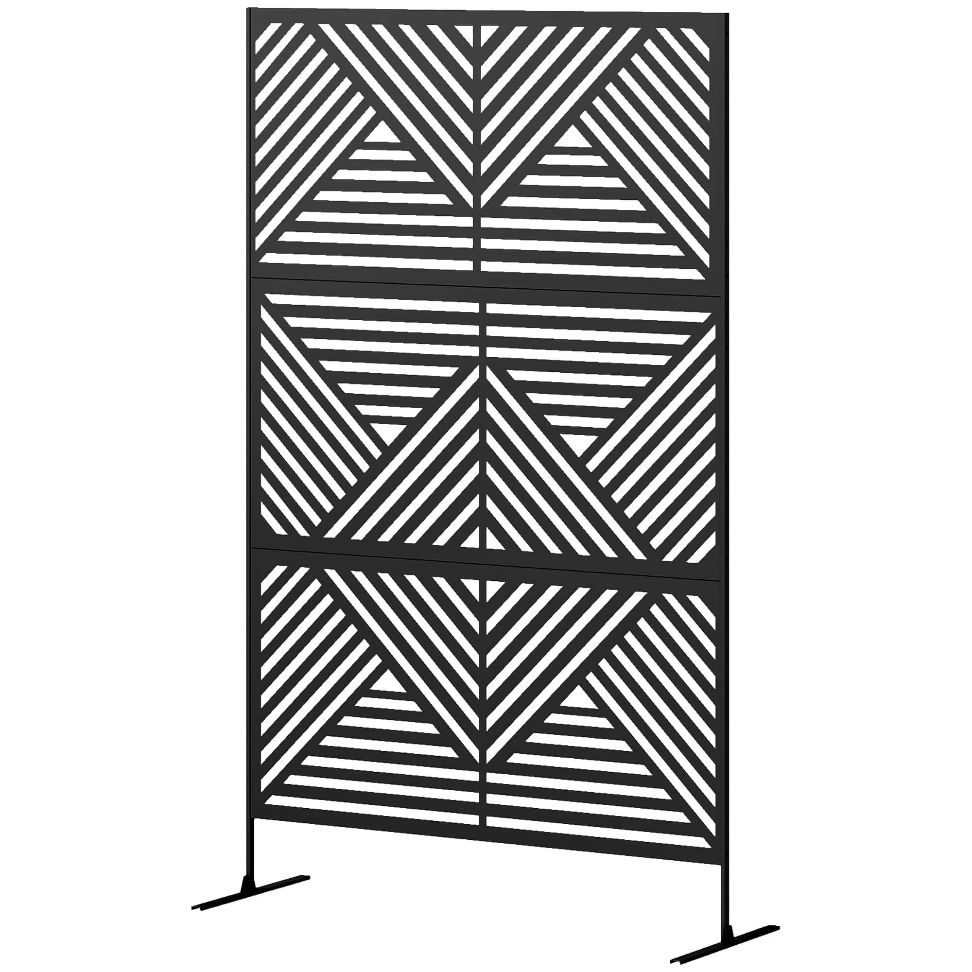 Outsunny - Privacy Fence Screen, Metal Outdoor Privacy Screen Climbing Plant Trellis with Stand - Black