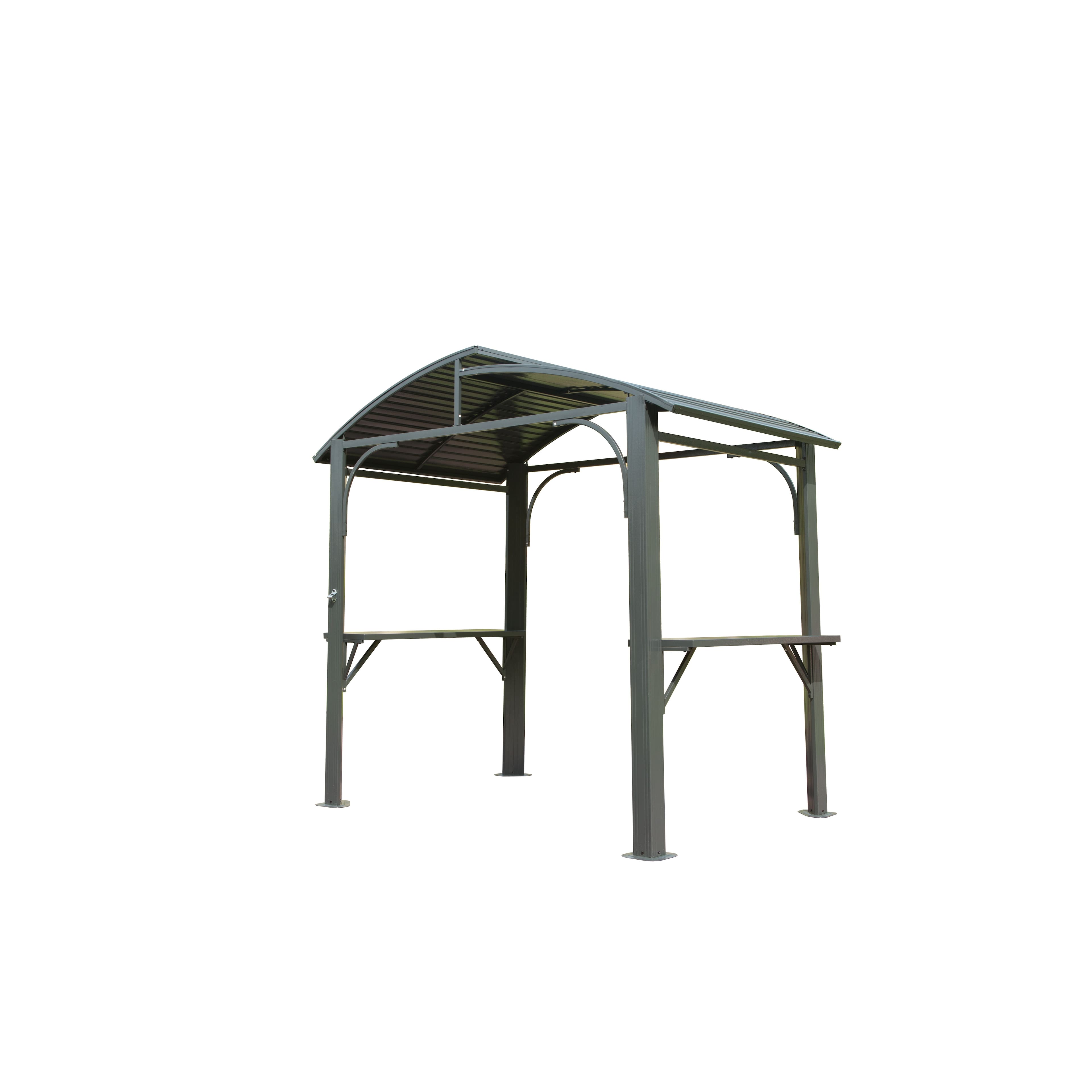 Mondawe - 8' X 5' Grill Gazebo with Double Steel Roof and Side Shelves - Gray