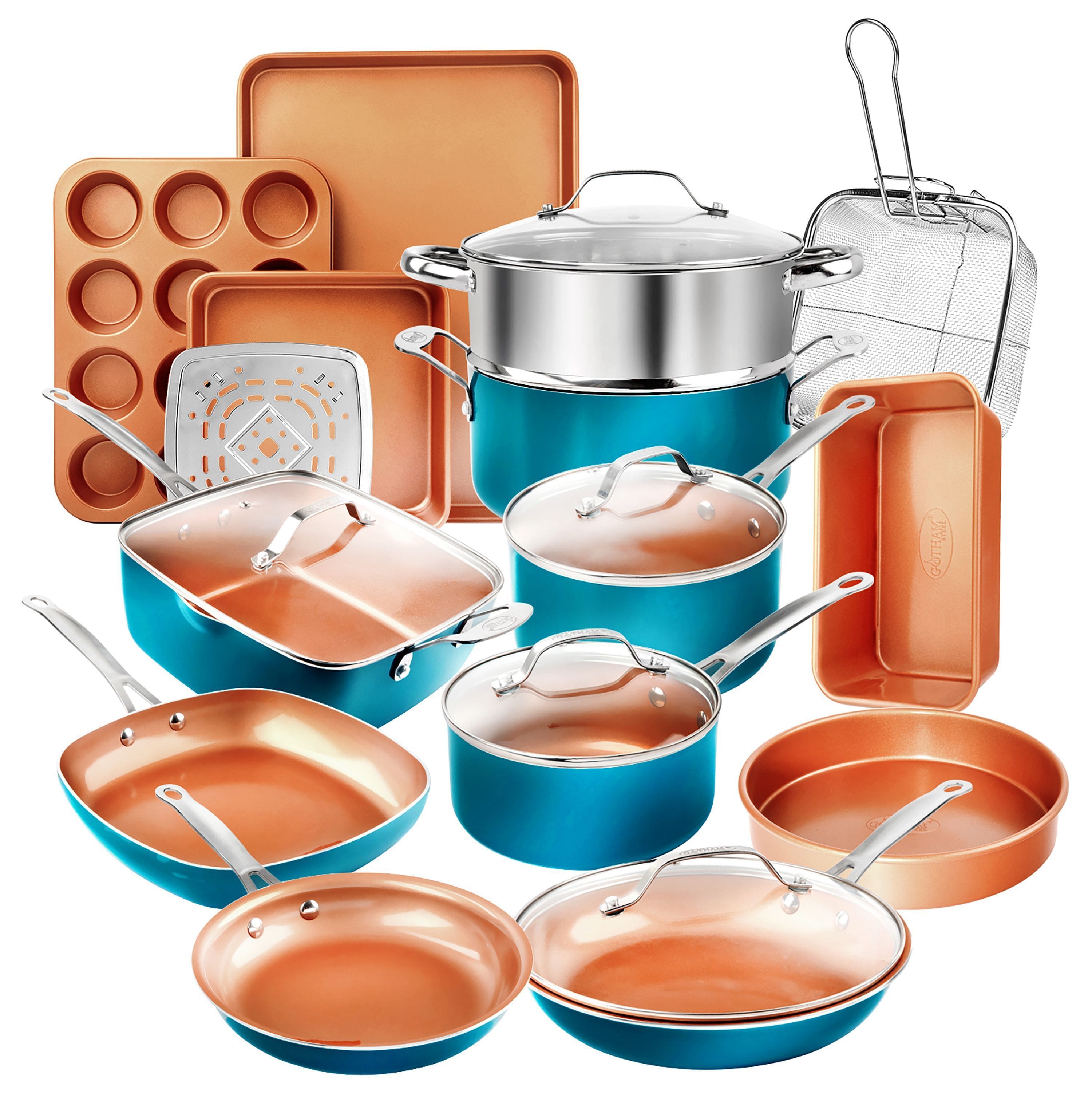 Front. Gotham Steel - 20 Piece Nonstick Cookware and Bakeware Set - Turquoise.