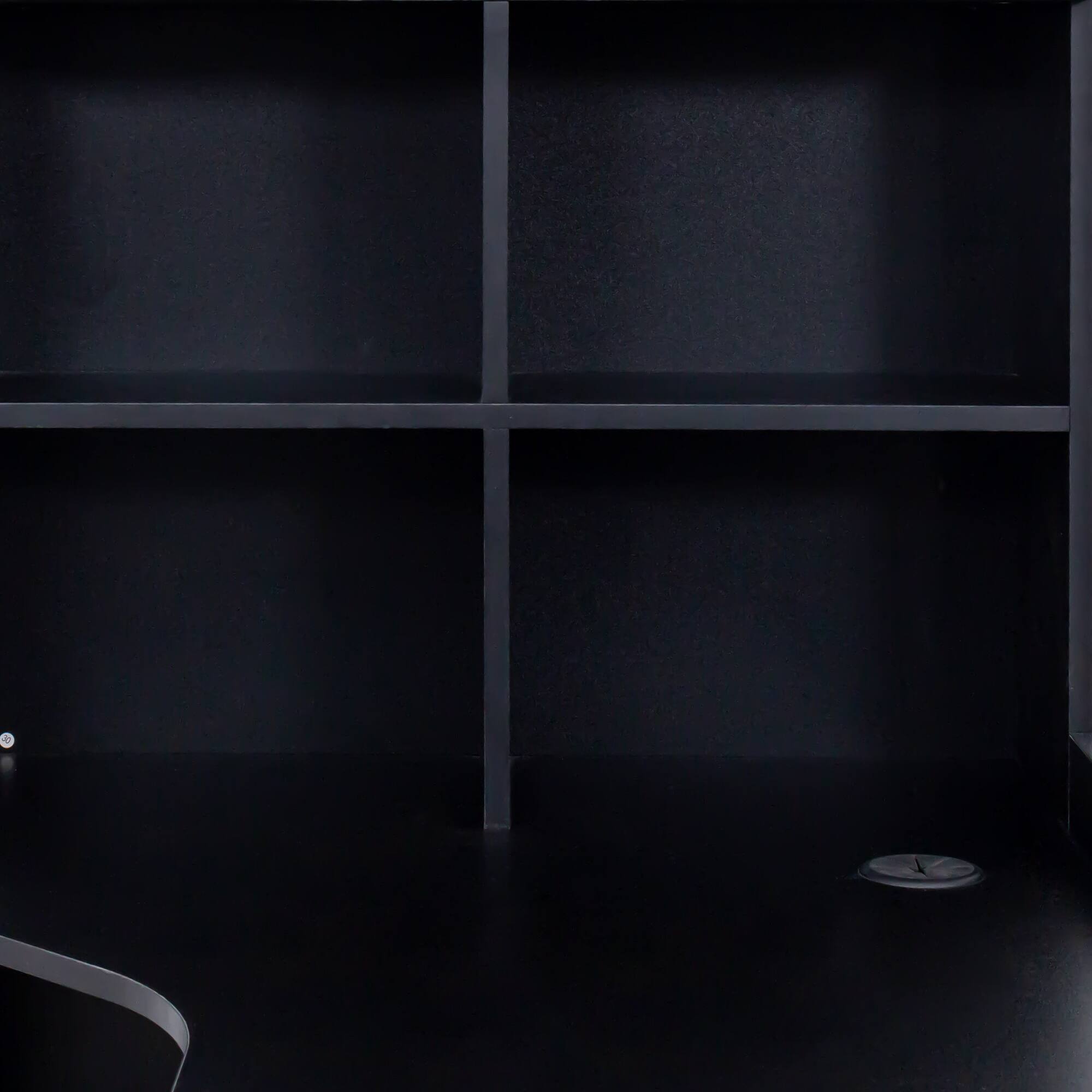 Back. Tiramisubest - L-Shaped Corner Computer Desk,Study Modern Style Table with Drawers,Bookshelf & Hutch,2-in-1 L-Shaped Design,Black - Black.