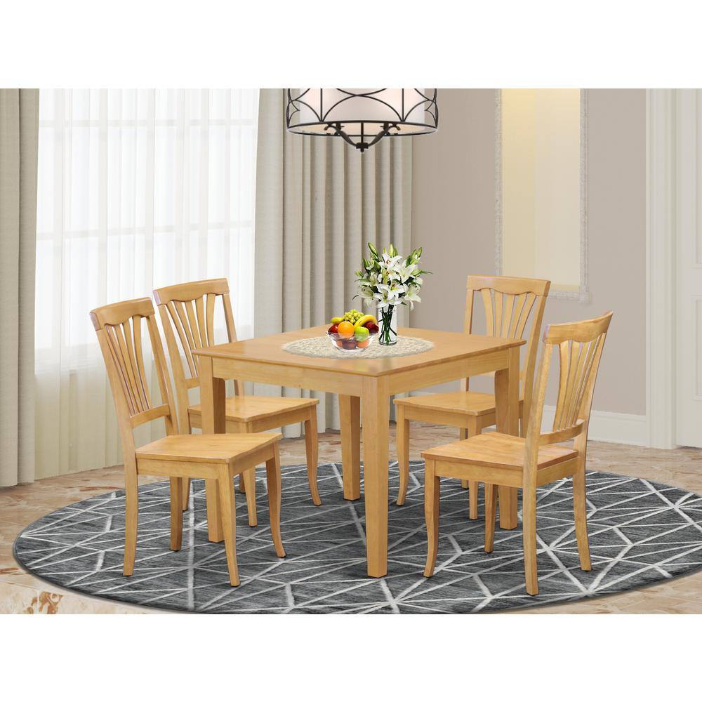 Back. East West Furniture - 5 Pc small Kitchen Table and Chairs set -square Dinette Table and 4 Kitchen Chairs - Oak.