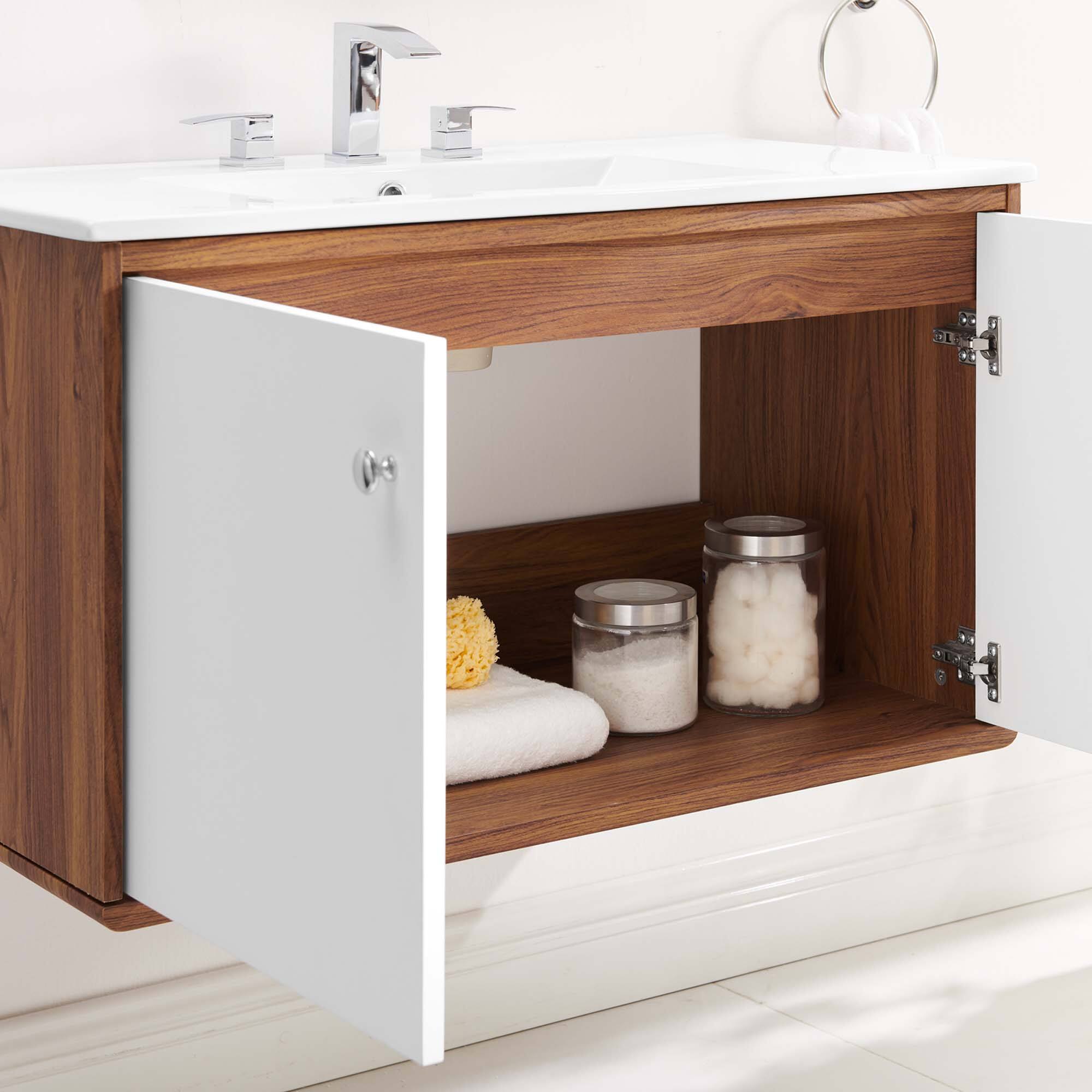 Back. Modway - Transmit Wall-Mount Bathroom Vanity Basin Included - Walnut White.