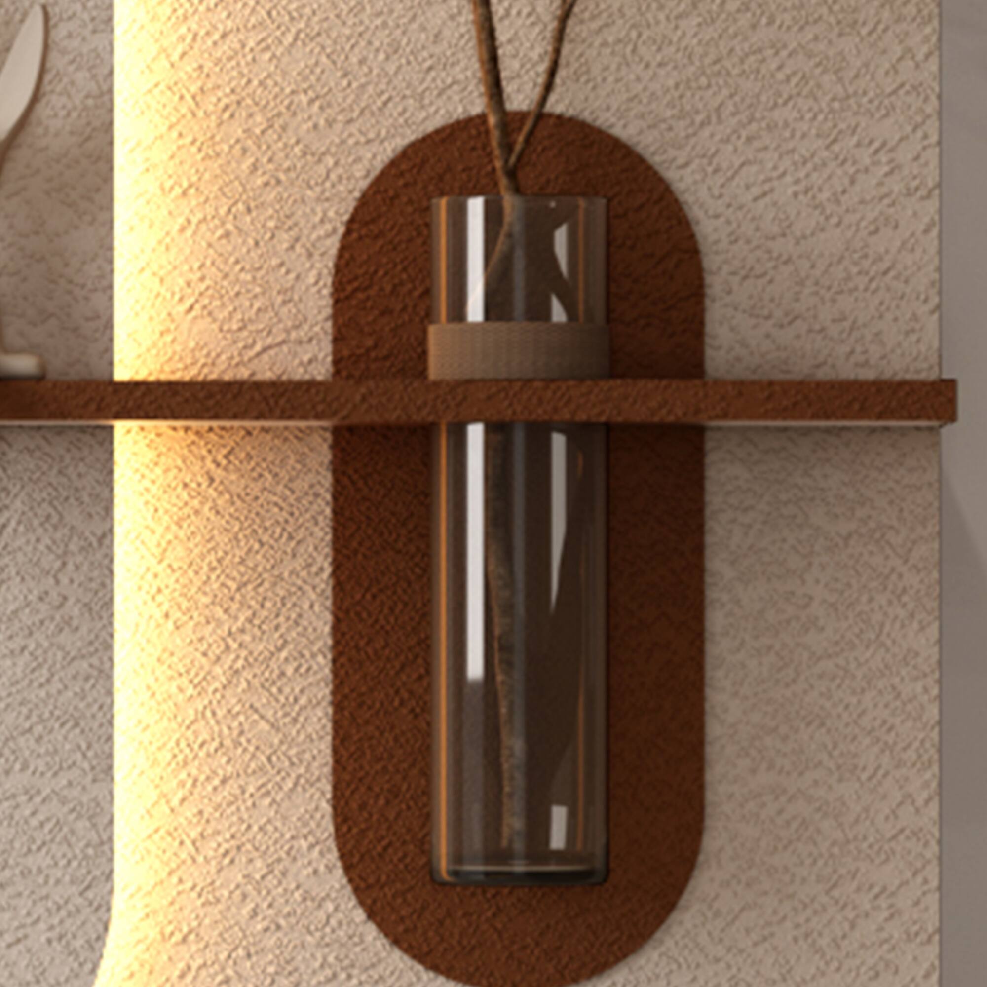 Angle. GOODSILO - Adjustable LED Sandstone Wall Decor with Simulated Plants and Glass Vase for Living Room and Bedroom - Light Coffee.