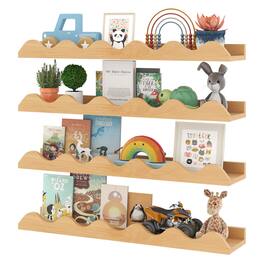 Costway - Kids Bookshelf Set of 4 with Fir Wood Structure & Wavy Anti-Falling Edge - Natural