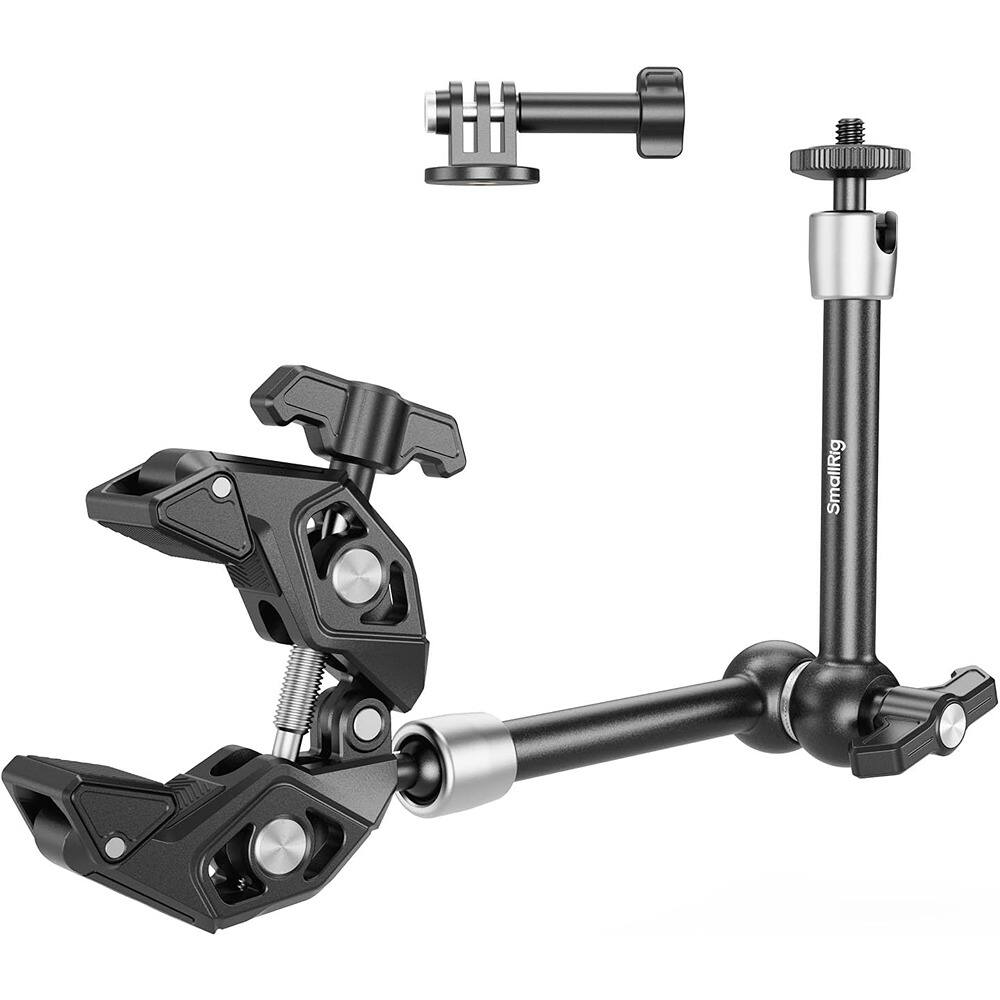 Front. PARKER SLATER - Magic arm clamp kit with articulating friction arm, super clamp, 1/4"-20 screw, for camera, light, monitor, or webcam.