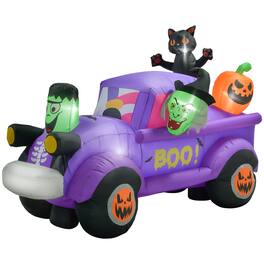 Outsunny - 5ft Witch Driving Halloween Inflatable Truck, Blow Up Outdoor LED Yard Display, Waterproof - purple
