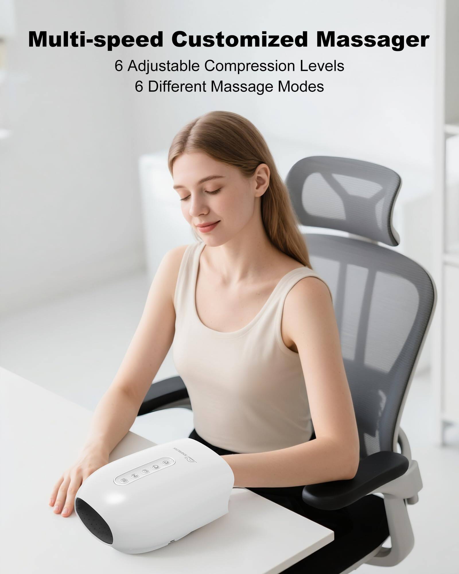 Multi-speed Customized Massager  
6 Adjustable Compression Levels  
6 Different Massage Modes