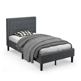 Ecooso - Twin Upholstered Bed Frame with Button Tufted Headboard for Kids or Guests - Gray