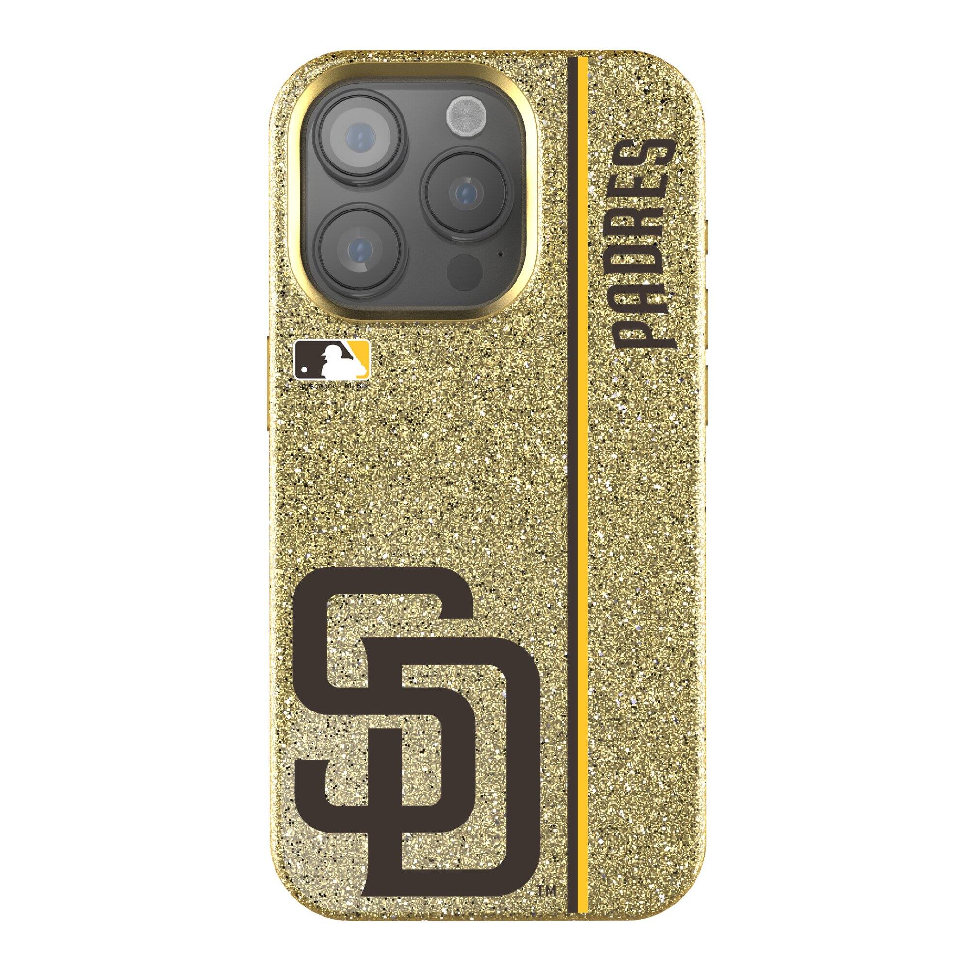 Front. Keyscaper - San Diego Padres iPhone Bling Case - 16 Pro Max - Gold.