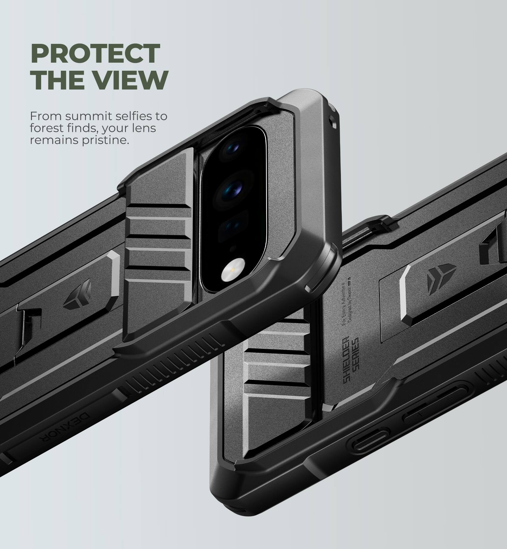 PROTECT THE VIEW  
From summit selfies to forest finds, your lens remains pristine.  
DEXNOR  
SHIELDER SERIES