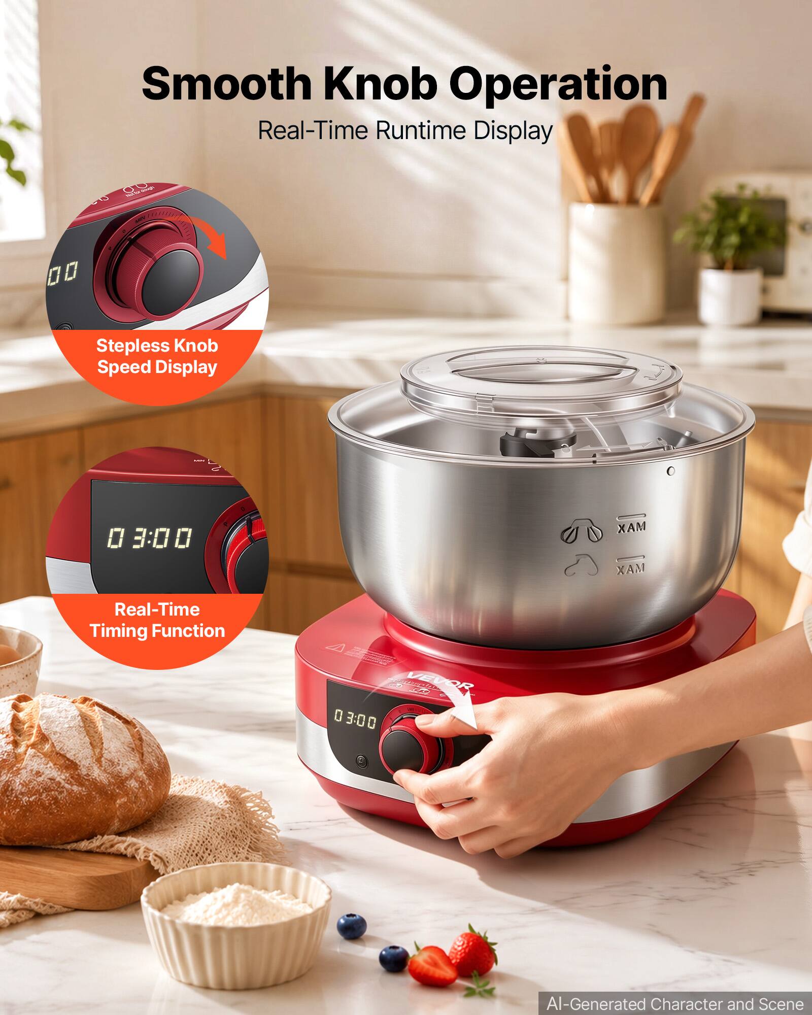 Smooth Knob Operation  
Real-Time Runtime Display  
Stepless Knob Speed Display  
Real-Time Timing Function  
AI-Generated Character and Scene