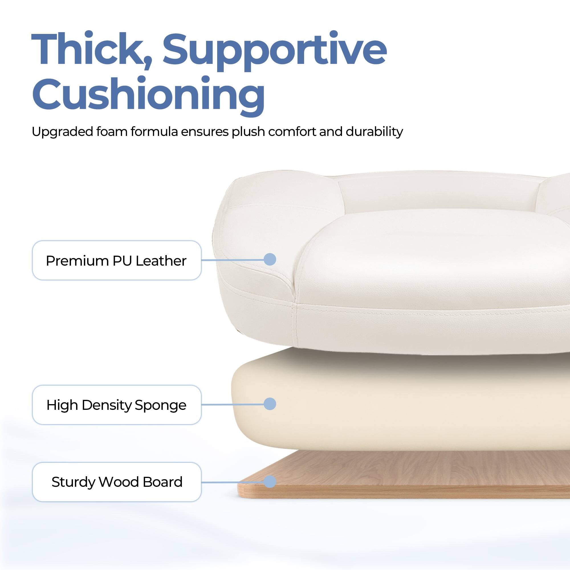 Thick, Supportive Cushioning  
Upgraded foam formula ensures plush comfort and durability  

Premium PU Leather  
High Density Sponge  
Sturdy Wood Board