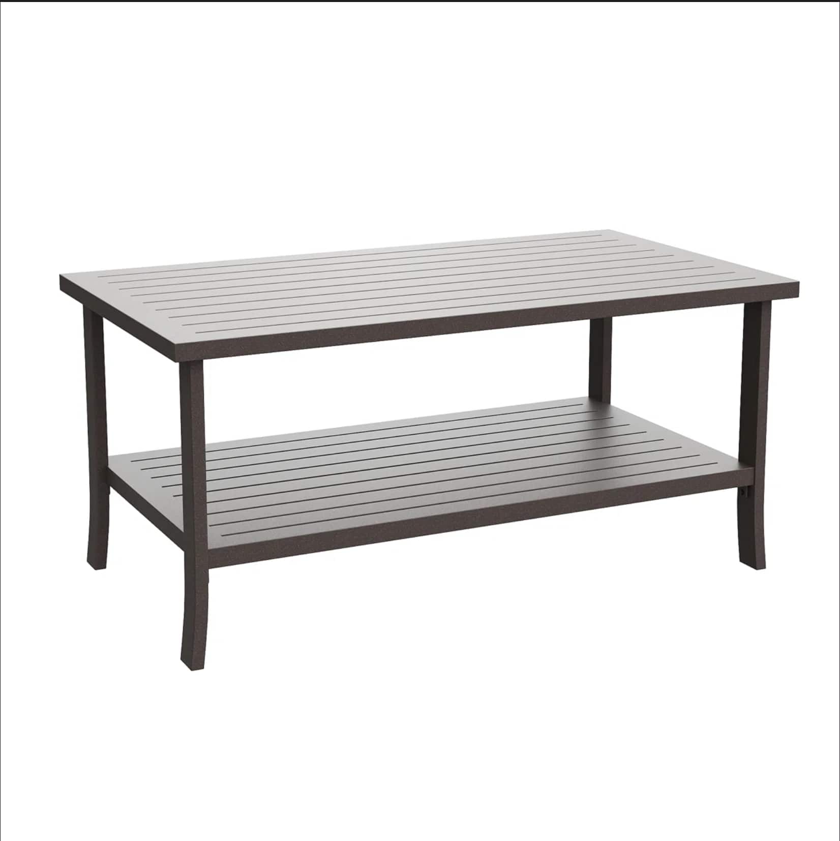 Mondawe - 37" x 21" 2-Tier Rectangular Metal Outdoor Coffee Table - Brown
