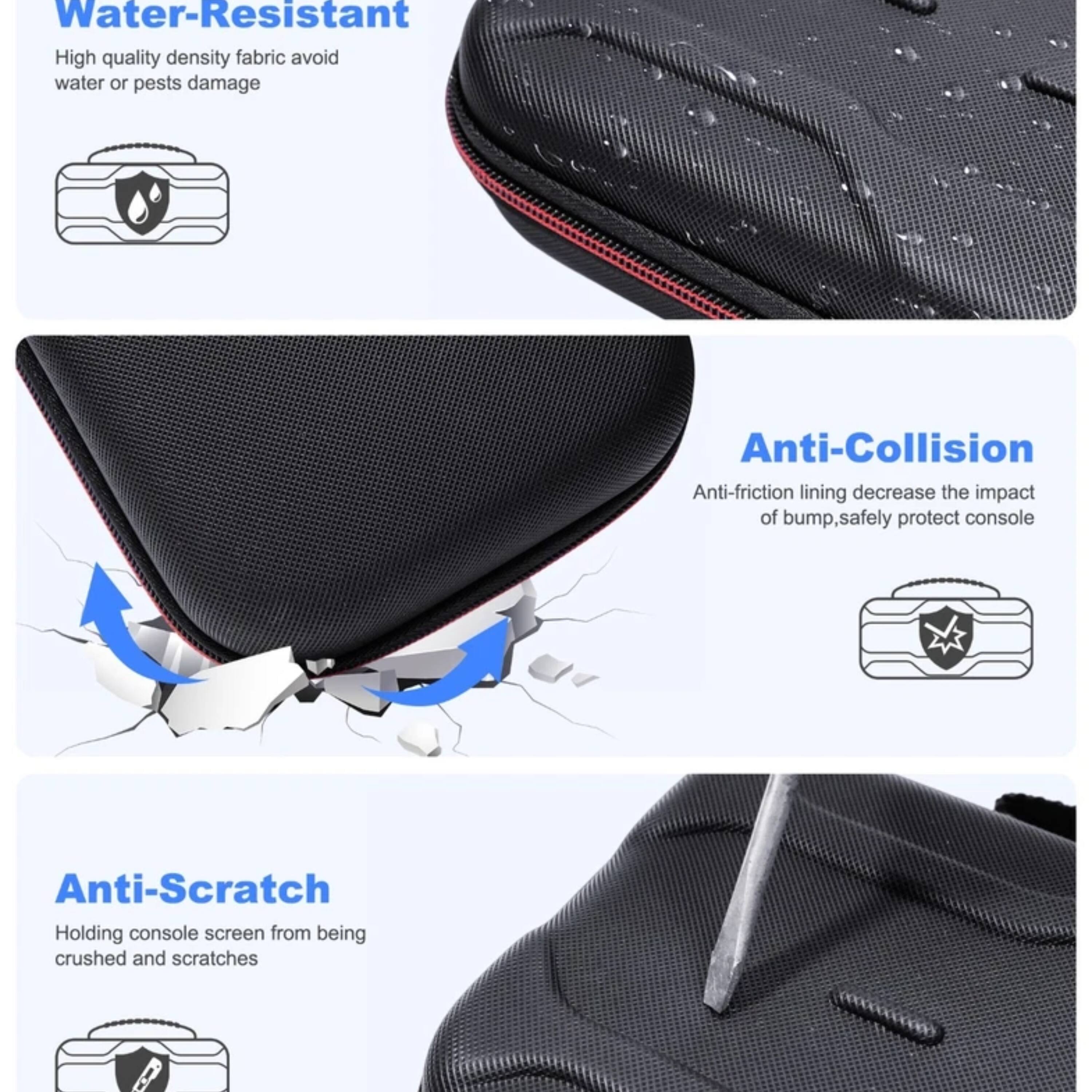 Water-Resistant  
High quality density fabric avoid water or pests damage  

Anti-Collision  
Anti-friction lining decrease the impact of bump, safely protect console  

Anti-Scratch  
Holding console screen from being crushed and scratches