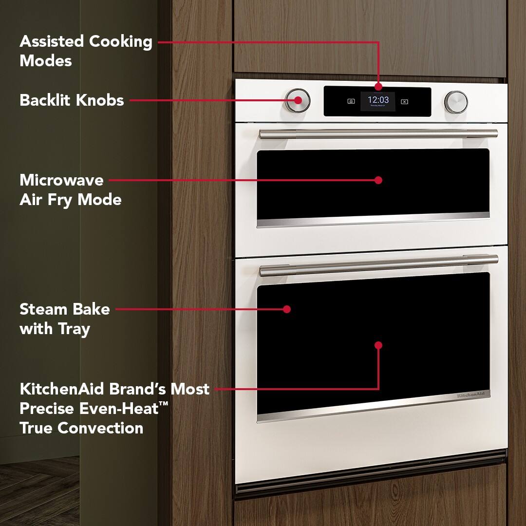 Assisted Cooking Modes  
Backlit Knobs  
Microwave Air Fry Mode  
Steam Bake with Tray  
KitchenAid Brand's Most Precise Even-Heat™ True Convection