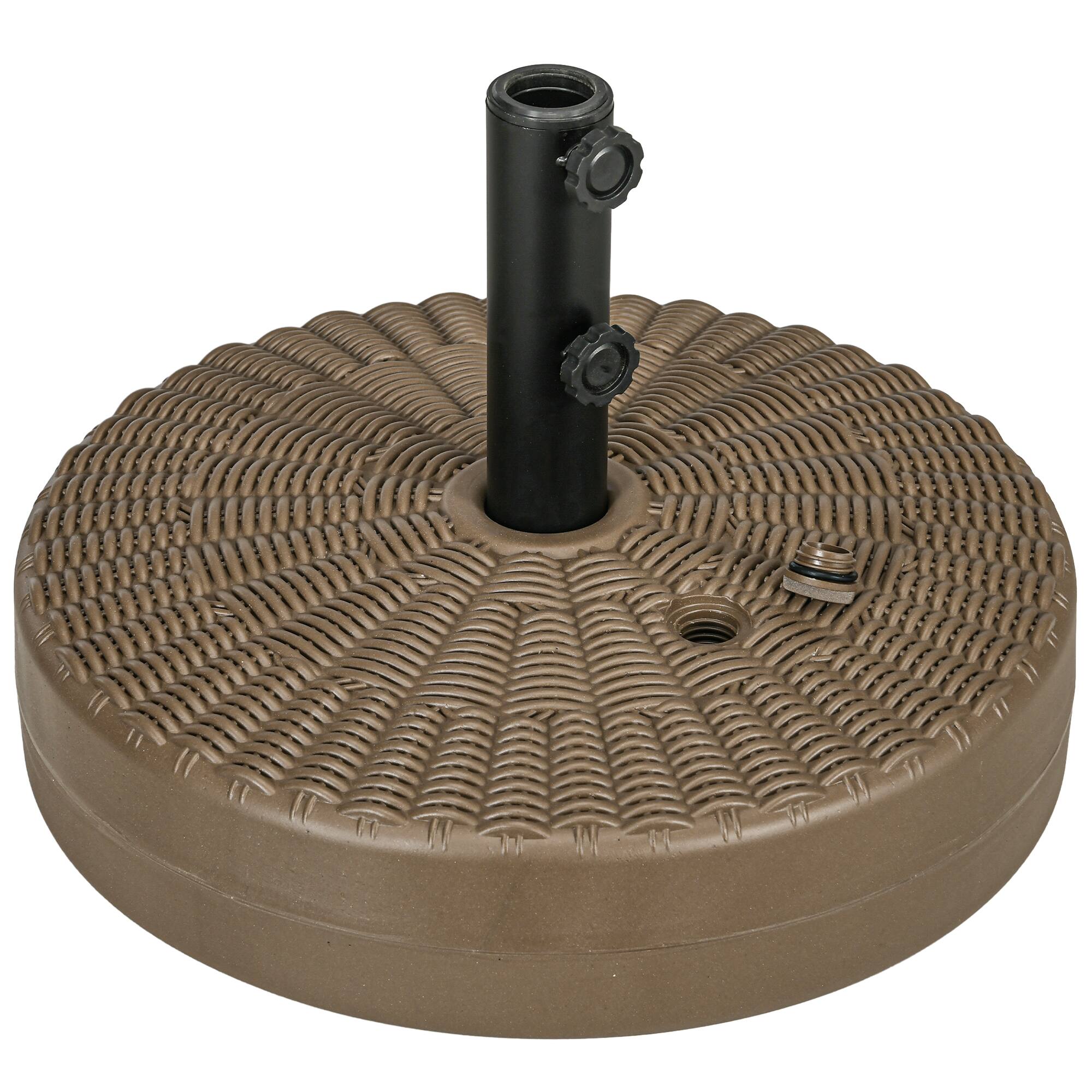 Front. Outsunny - 64 lbs. Fillable Umbrella Base with Steel Umbrella Holder, Round Umbrella Stand for 1.5" or 2" Umbrella Poles - Brown.