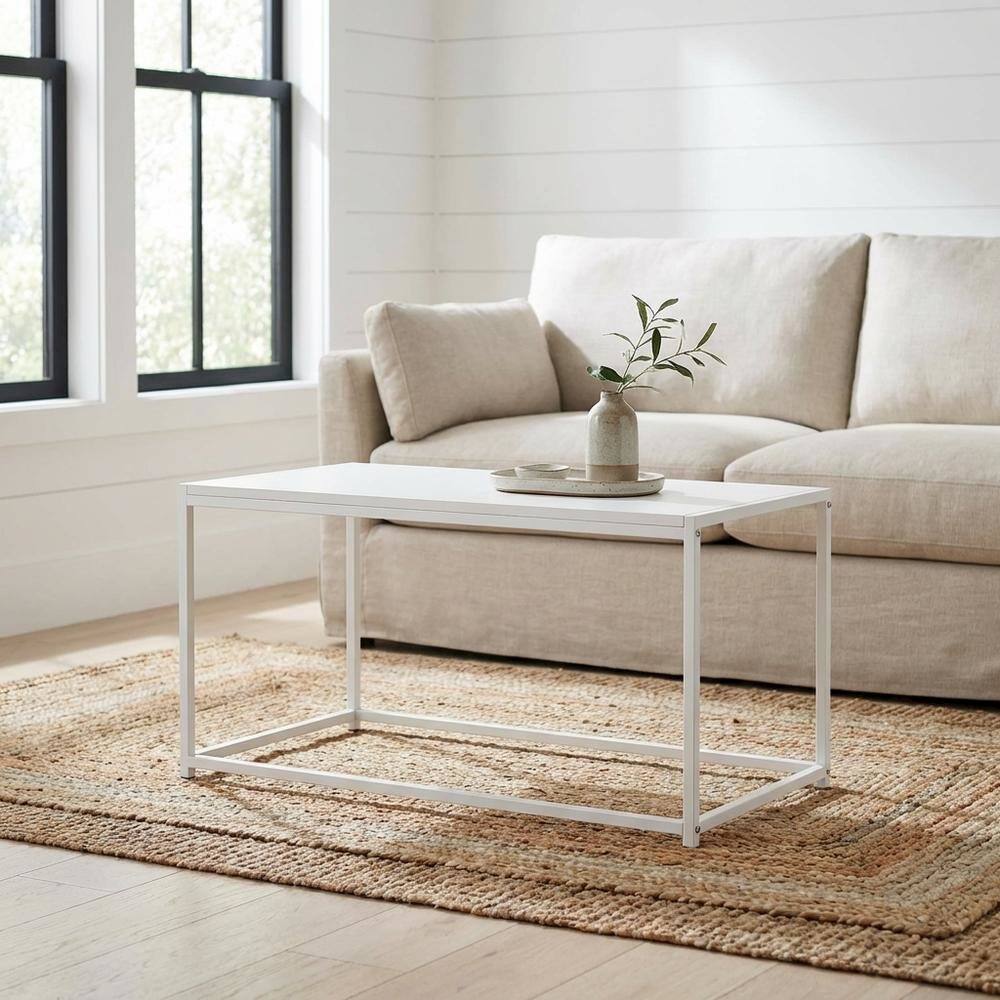 Angle. BisonOffice - White Coffee Table With Sleek Modern Design For Living Room - Solid White/White.