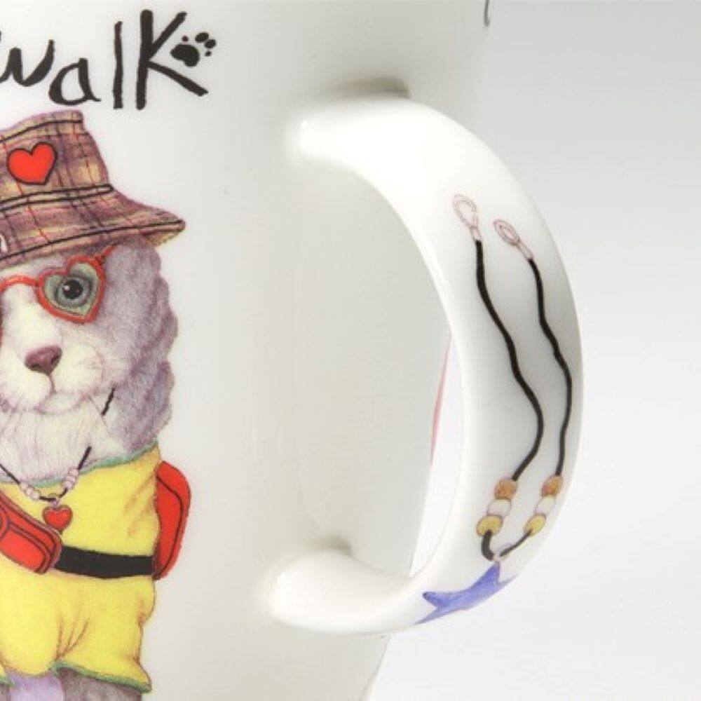 Angle. Jiallo - Roy Kirkham Animal Fashion Cat Louise Mug, Set of 6, Bone China Ceramic, Made in England - Mutli color.