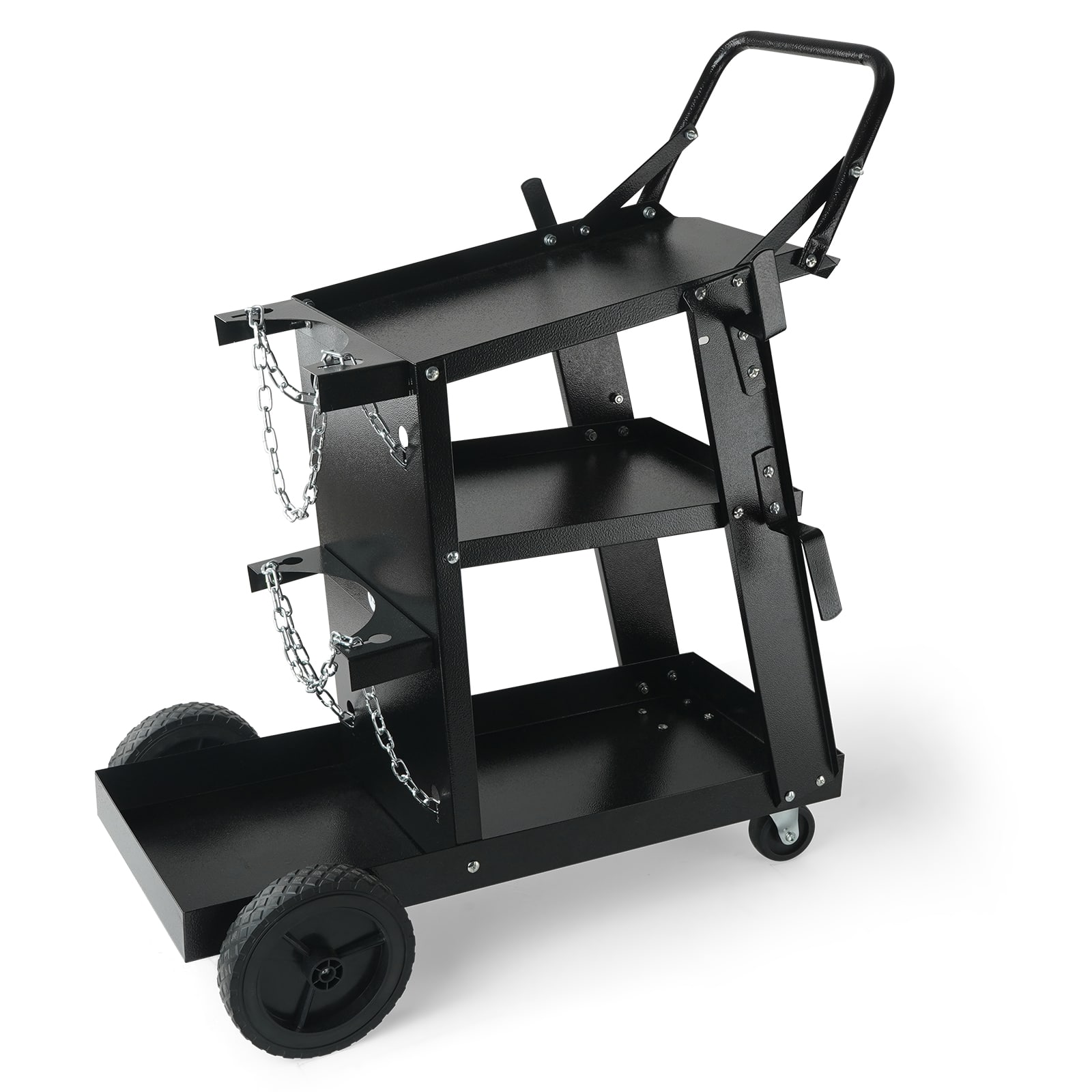 Front. VEVOR - Welding Cart, 3-Tier Welder Cart Heavy Duty with 400 Lbs Weight Capacity, 360° Swivel Wheels, Tank Storage Safety Chains - Black.