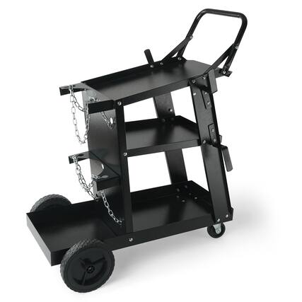 Front. VEVOR - Welding Cart, 3-Tier Welder Cart Heavy Duty with 400 Lbs Weight Capacity, 360° Swivel Wheels, Tank Storage Safety Chains - Black.