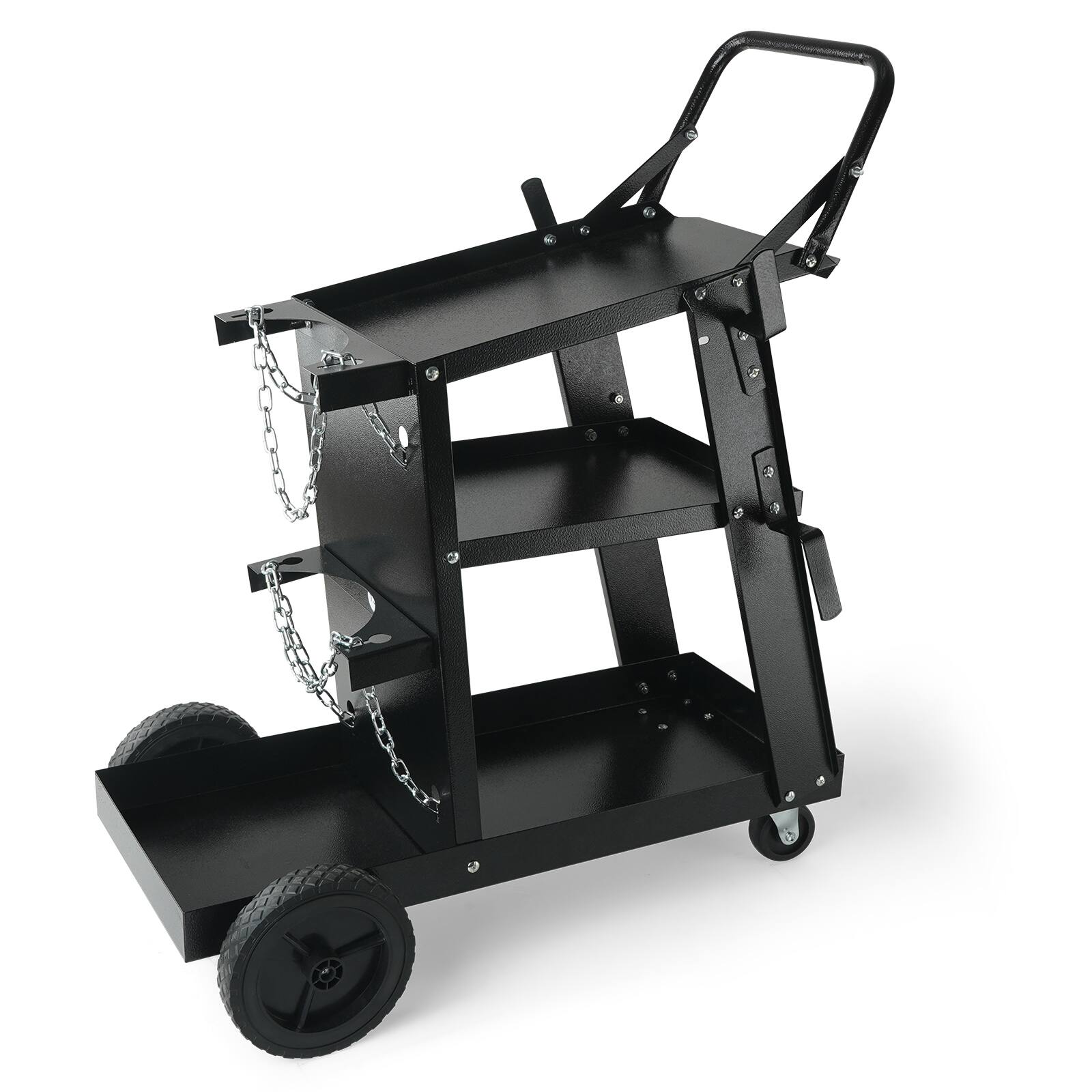VEVOR - Welding Cart, 3-Tier Welder Cart Heavy Duty with 400 Lbs Weight Capacity, 360° Swivel Wheels, Tank Storage Safety Chains - Black