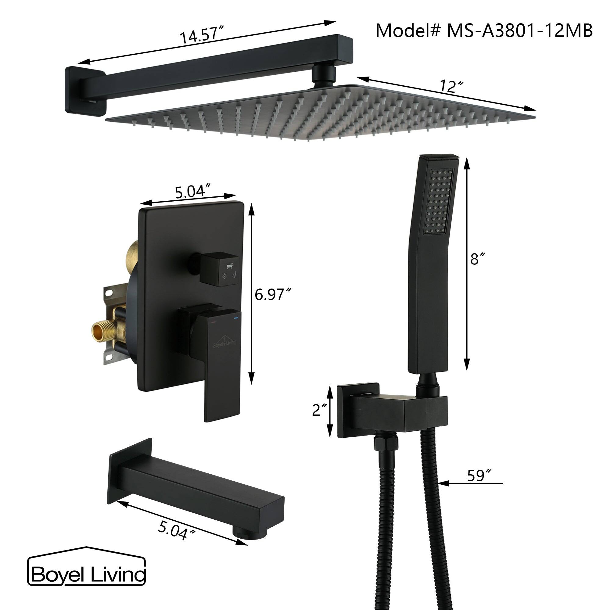 14.57", 12", 5.04", 8", 6.97", 2", 59", Model# MS-A3801-12MB, Boyel Livind