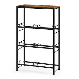 Oumilen - 3-Tier Double Row Water Jug Storage Rack with Top Brown Wood Shelf, 5 Gallon Water Bottle Organizer for Kitchen Office - Brown