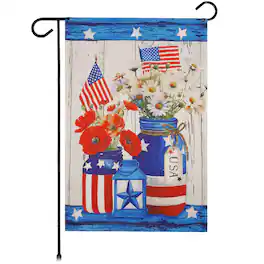 G128 - Garden Flag Rustic Mason Jar Patriotic Flowers USA Design 12x18 in - Red, White, Blue