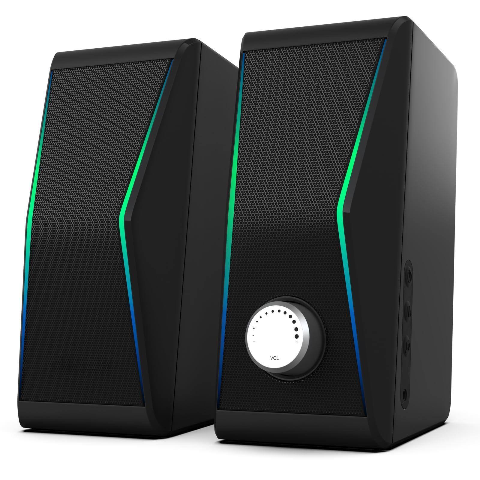 Front. Cozy Serene - Light Computer Speakers 5.0 Hi-fi Stereo Pc 4 Dynamic Lighting Modes Ac Adapter And 3.5mm Aux-in For Desktop Monitor - AC powered.