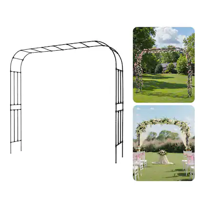 Front. VEVOR - Garden Arbor, 94.5 (H) x 126 (W) x 15.8 (D) in Metal Archway, Sturdy Outdoor Trellis Arch with Stakes, Easy to Assemble - Black.