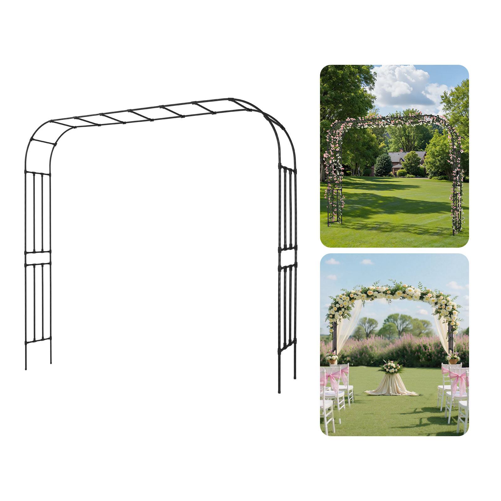 Front. VEVOR - Garden Arbor, 94.5 (H) x 126 (W) x 15.8 (D) in Metal Archway, Sturdy Outdoor Trellis Arch with Stakes, Easy to Assemble - Black.