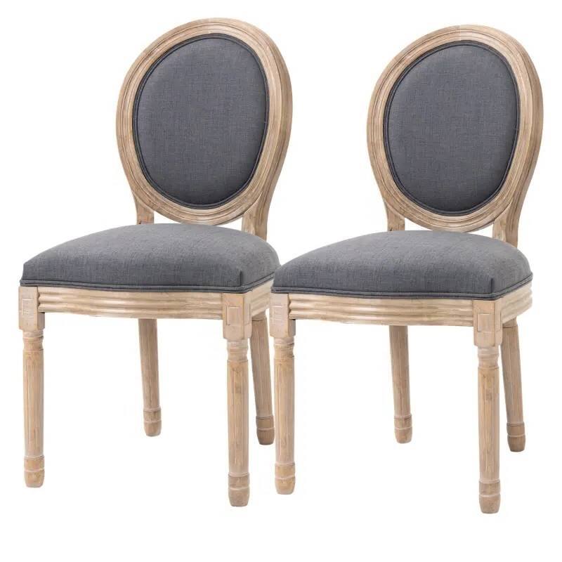 Front. SlickBlue - Set of 2 Vintage Upholstered Armless Dining Chairs with Curved Back - Grey.