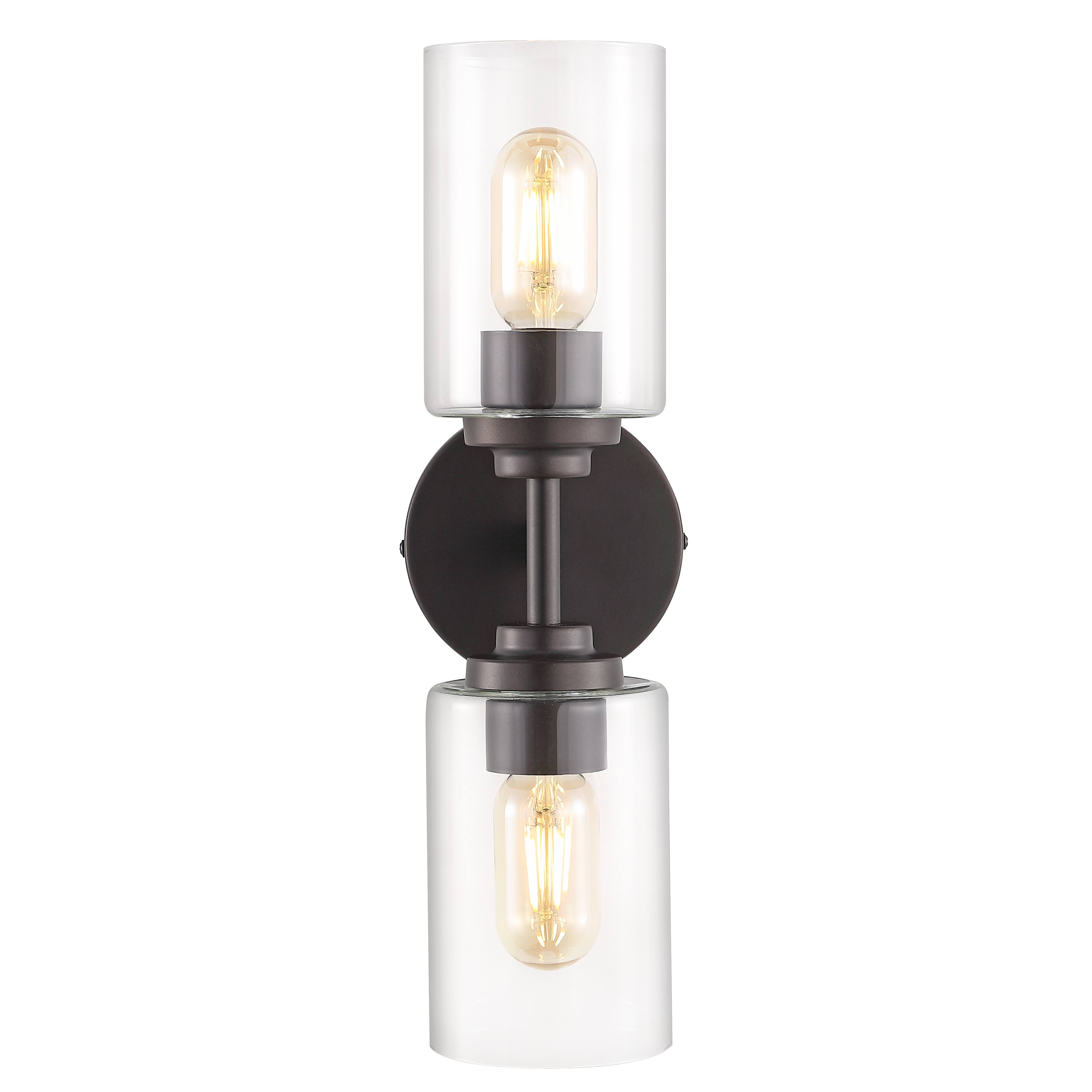 Alt View 6. Jonathan Y - Giles 16" 2-Light Farmhouse Industrial Iron Cylinder LED Sconce, Oil Rubbed Bronze/Clear - Oil Rubbed Bronze.