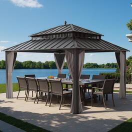 SUNJOY - 14x12 Kingston Hardtop Rectangular Gazebo Brown