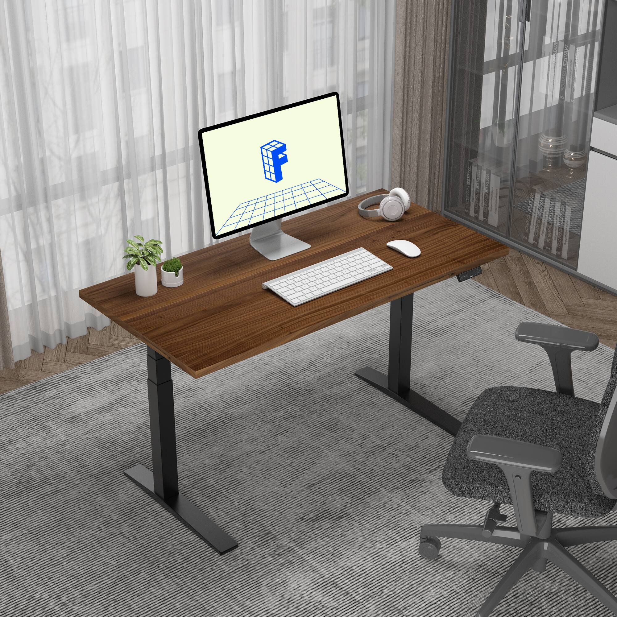 Alt View 4. FlexiSpot - FlexiSpot E7Pro 60''W Electric Adjustable Standing Desk, Black Walnut/Black - Walnut.