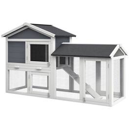 Pawhut - 58" Wooden Large Rabbit Hutch, Outdoor Indoor, Run, Removable Tray, Asphalt Roof, Lockable Doors, Ramp