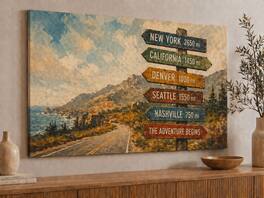 FC Design - Large Canvas 24x36" Ready-to-Hang 24x36" Road Trip Direction Sign Art Painting Home Wall Décor - MultiColor