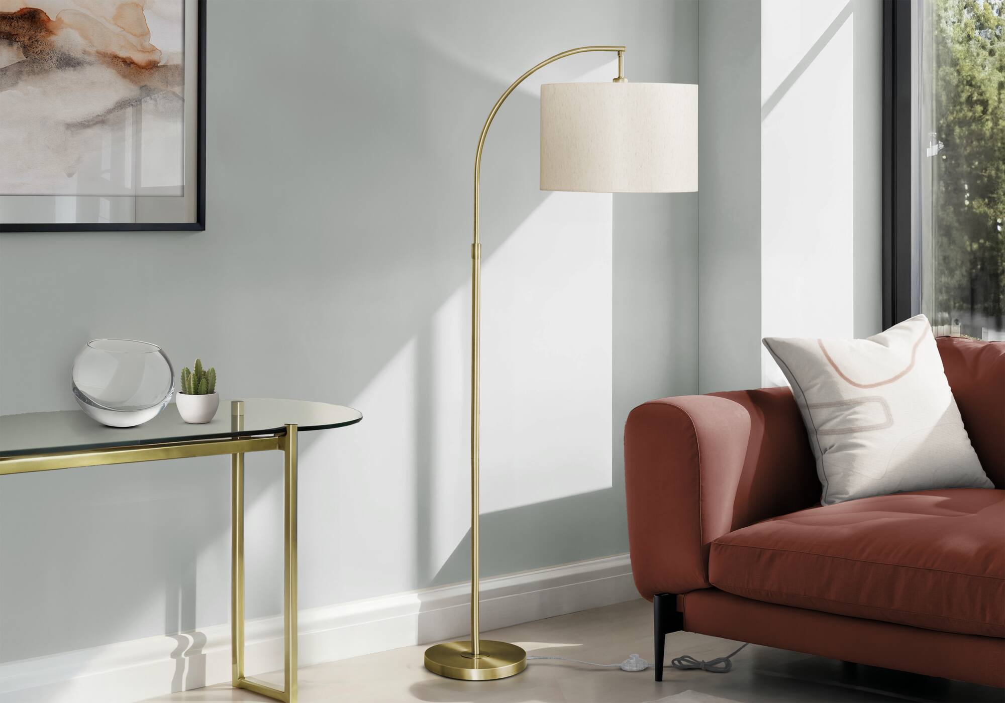 Front. APRILSOUL - Lighting 65inh Floor Lamp Brass Metal Ivory / Cream Shade Contemporary - Gold.