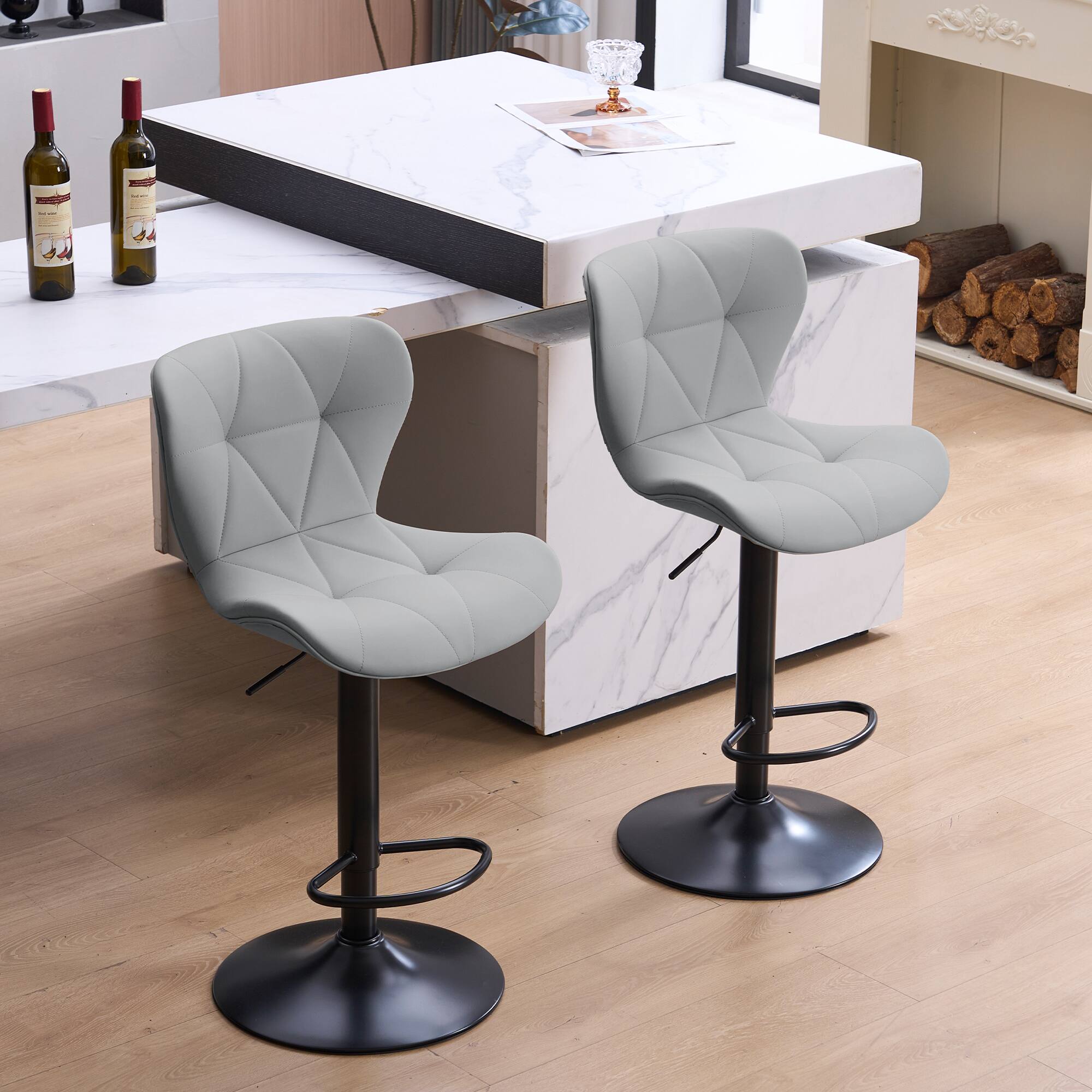 Angle. FERPIT - FERPIT Set of 2 Modern Adjustable Height Bar Stools Padded PU Leather Swivel Stools, Gray - Gray.