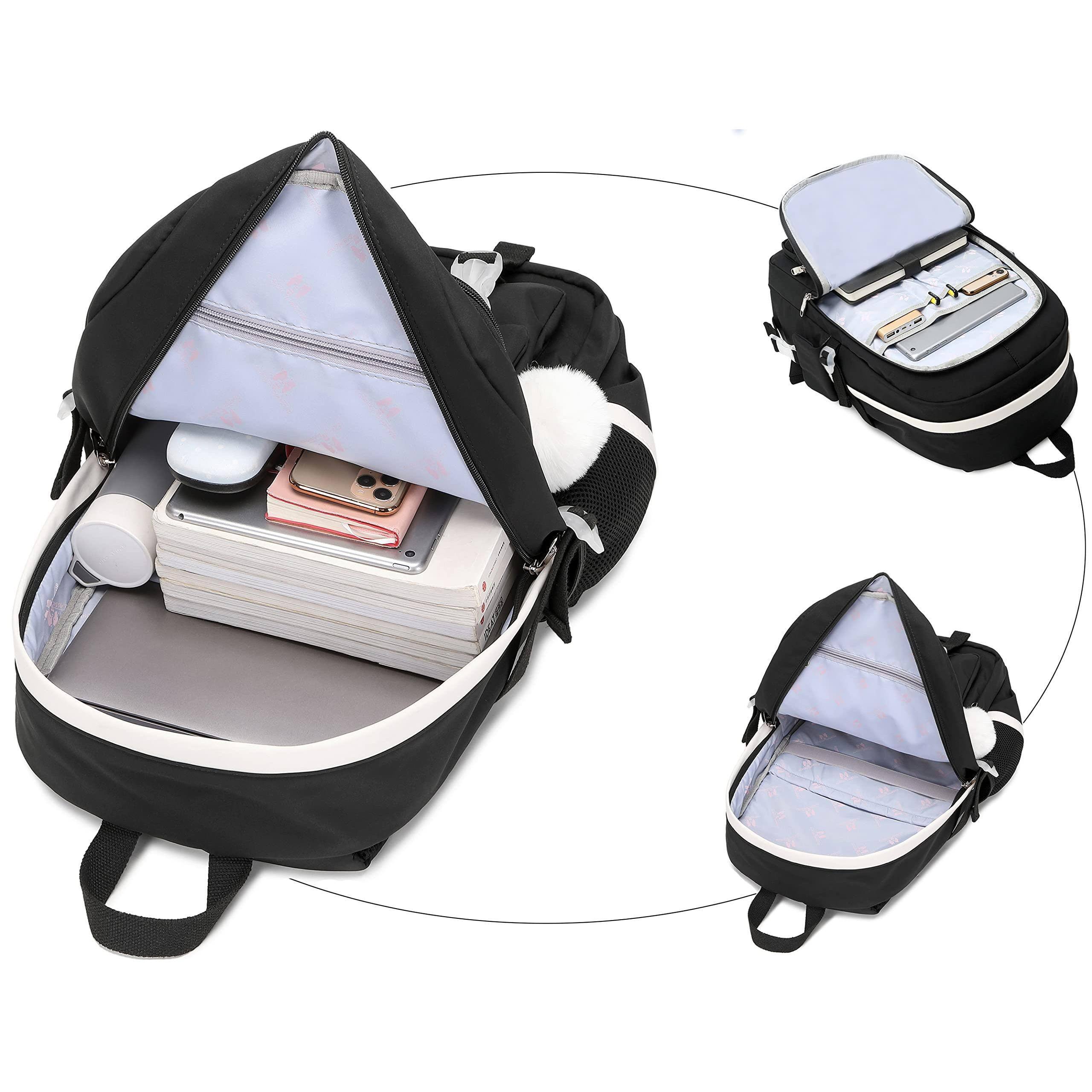 Alt View 2. Cozy Serene - School Backpack For With Lunch Box Anime Bookbag Bag Set Teen - Black.