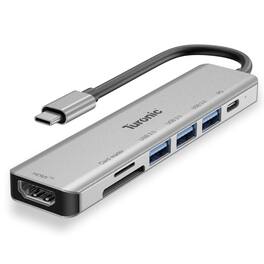 Turonic - YG-2120 USB Hub, 7-in-1 USB-C Adapter with 4K HDMI™ Output, 100W PD Charging, USB 3.2 & USB 3.0 Ports - Silver