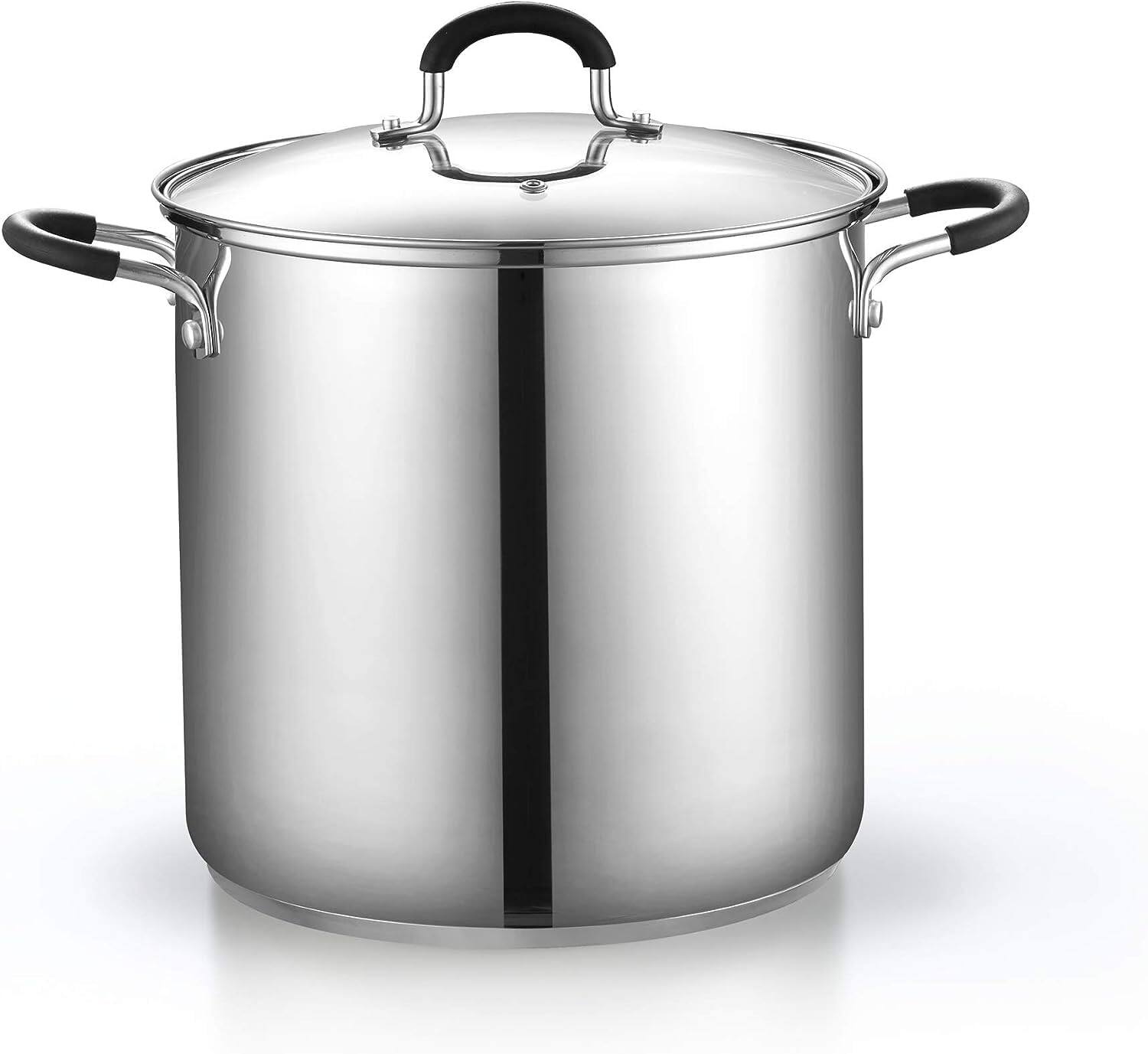 Left. Cook N Home - Basics 12 QT 18/10 S/S Pasta Steamer Multipots with Strainer,Tempered Glass Lid, Induction,Dishwasher & Oven Safe - Stainless Steel.