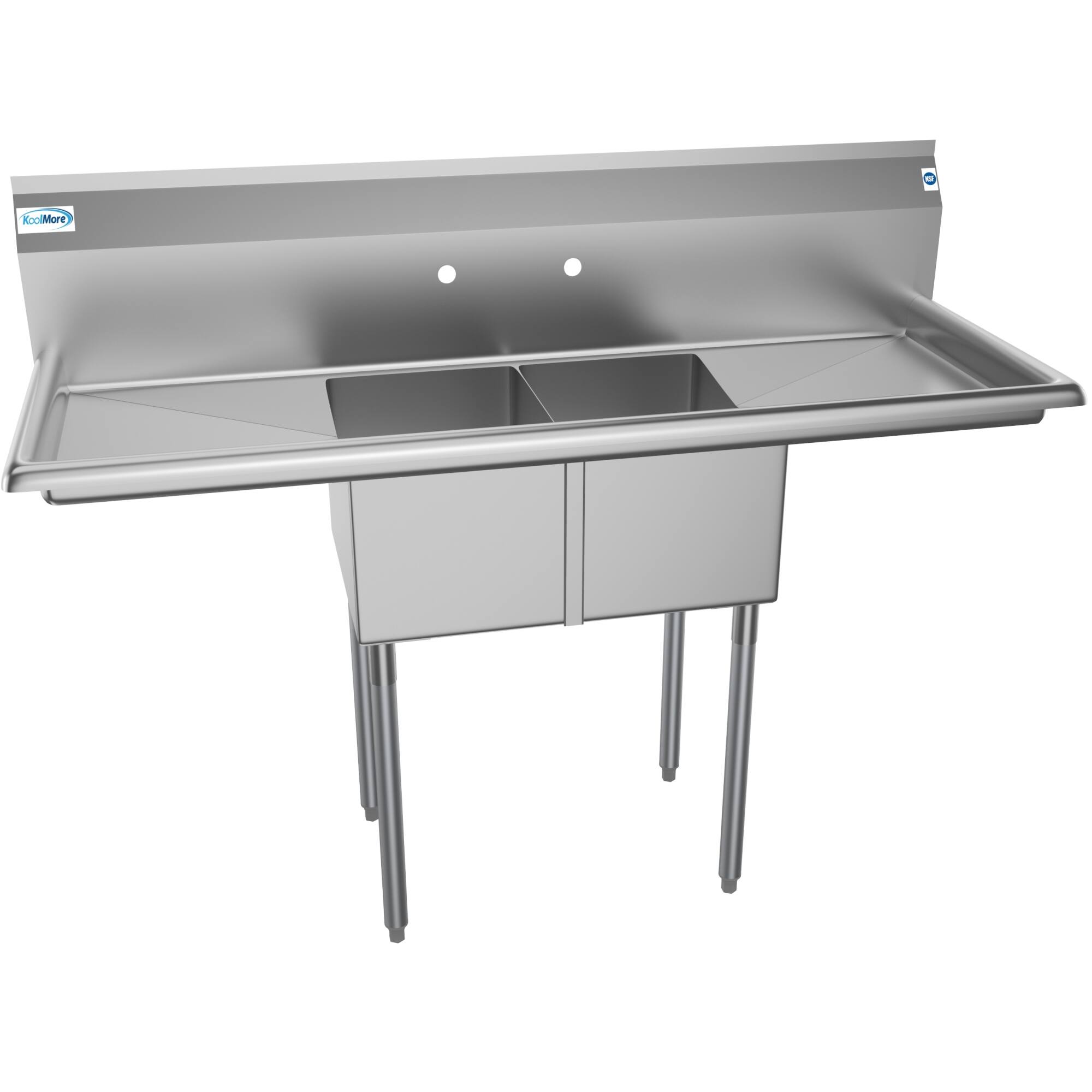 Alt View 2. Koolmore - 56 in. Two Compartment Stainless Steel  Sink with 2 Drainboards, Bowl Size 12"x 16"x 10" SB121610-16B3. - Stainless Steel.