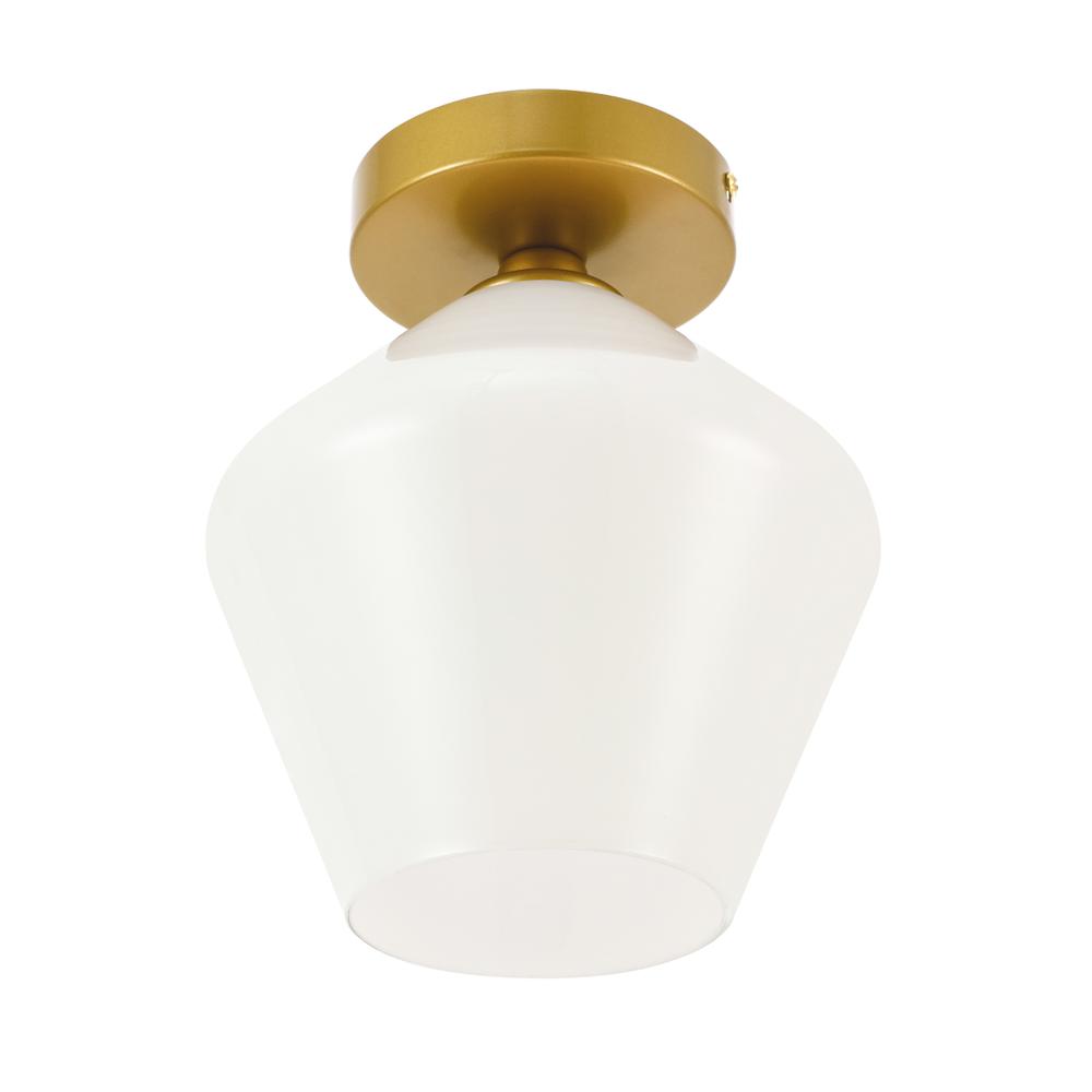 Alt View 3. Living District - Gene 1 light Brass and Frosted white glass Flush mount - Brass And Frosted White Glass.