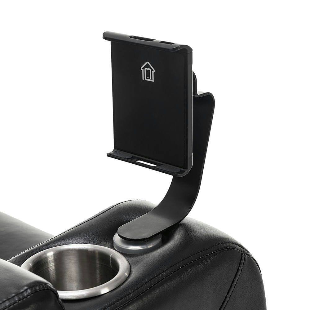 Alt View 2. Kadyn - 270° Swivel PU Leather Power Home Theater Recliner with Tray Table, Phone Holder, Cup Holder, USB Port & Arm Storage - Black.