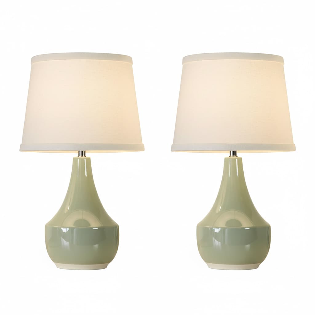 Front. FINEAK - Set of 2 18.63” Ceramic Table Lamps - Modern Nightstand Lamps with Rocker Switch & LED Bulbs (Sage Green + Cream) - Sage Green；White.