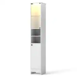 Boyel Living - Tall Bathroom Storage Cabinet with LED Lights and Adjustable Shelves - White