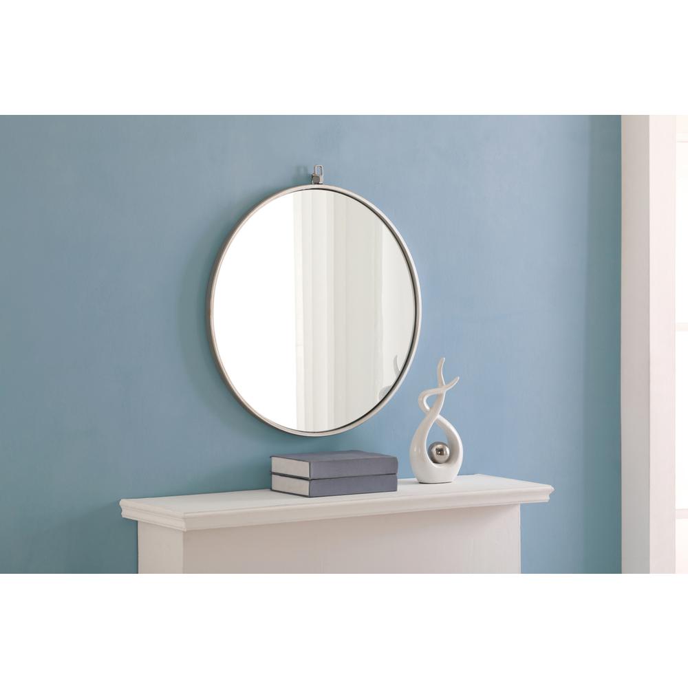 Alt View 4. Elegant Decor - Metal frame Round Mirror with decorative hook 24 inch Silver finish - Silver.